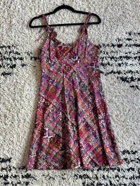Guatemalan Textile Pink Plaid Tie-Strap Mini Dress Size S